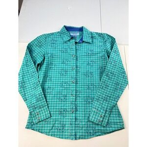Wrangler Blues Womens Shirt Small Green Plaid Cowgirl Western Long Sleeve